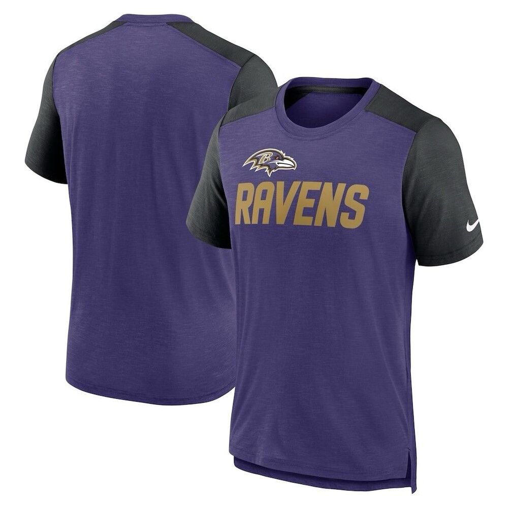Baltimore Ravens Nike Color Block Team Name T-Shirt NWT Purple Black Mens Large